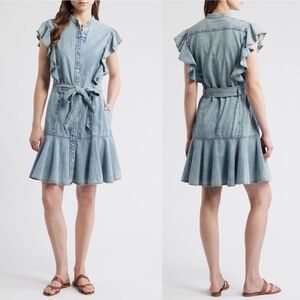 NWT Lauren Ralph Lauren Flutter Sleeve Belted Denim Minidress